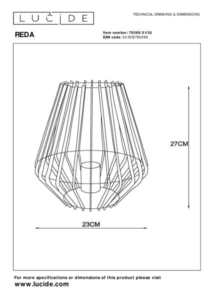 Lucide REDA - Table lamp - 1xE27 - Black - technical